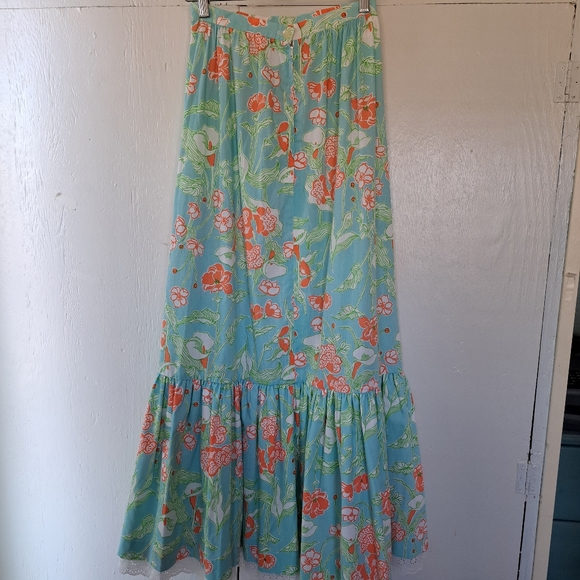 Vintage 60s The Lilly Lilly Pulitzer Floral  Eyelet Tiered Maxi Skirt SZ 8 - Picture 10 of 12